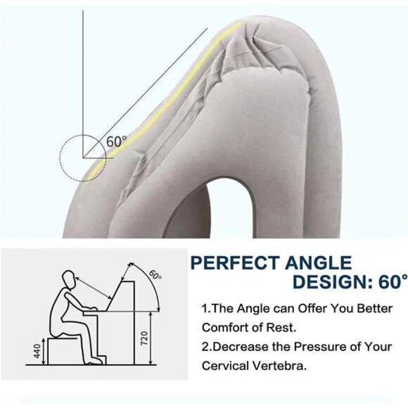 Inflatable Travel Neck Pillow Airplane Sleep Support with Eye Mask Earplugs - Picture 6 of 8